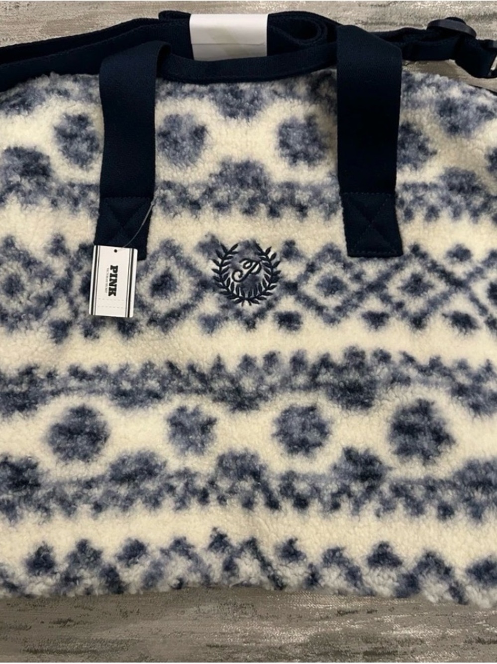 PINK Victoria's Secret Navy & Cream Sherpa Tote